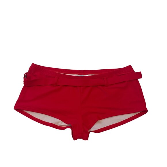 AQUA ROSE Bathing Suit Boy Shorts Bottoms Size Large Red Buckle Detail Belt Loop - Picture 3 of 13